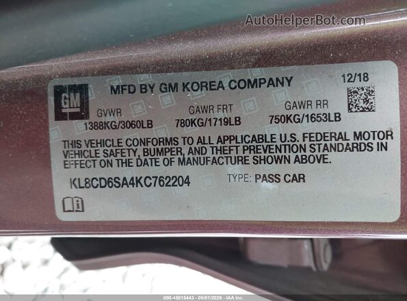 KL8CD6SA4KC762204 2019 CHEVROLET SPARK Purple 
