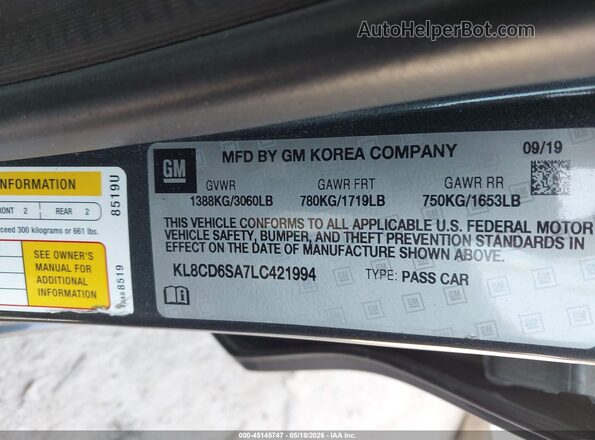 KL8CD6SA7LC421994 2020 CHEVROLET SPARK Gray Вид підкапотного простору