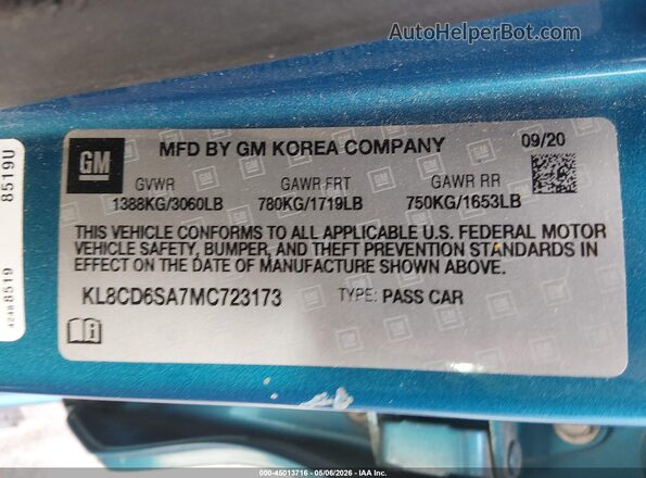 KL8CD6SA7MC723173 2021 CHEVROLET SPARK Синий Вид подкапотного пространства