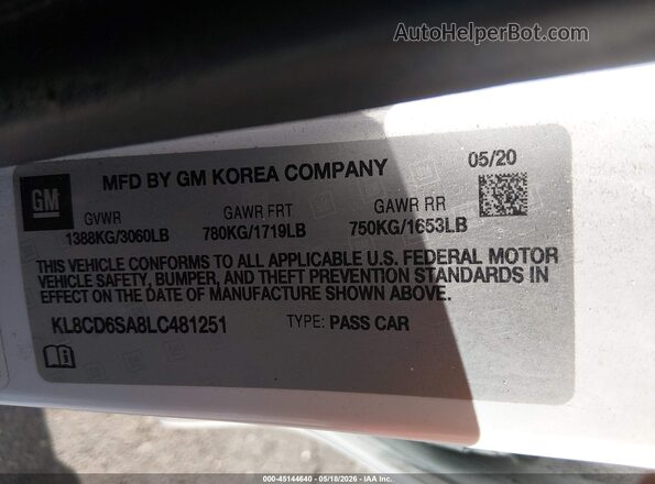 KL8CD6SA8LC481251 2020 CHEVROLET SPARK White Vista del compartimento del motor