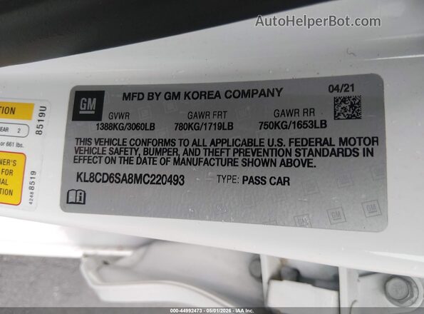 KL8CD6SA8MC220493 2021 CHEVROLET SPARK Белый Вид подкапотного пространства