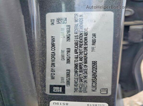 KL8CD6SA8NC020568 2022 CHEVROLET SPARK Gray VIN sticker view