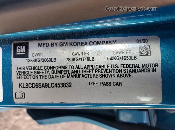 KL8CD6SA9LC453832 2020 CHEVROLET SPARK Blue 