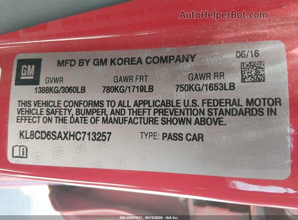 KL8CD6SAXHC713257 2017 CHEVROLET SPARK Красный Вид подкапотного пространства