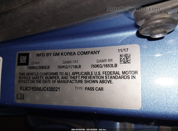 KL8CF6SA6JC438521 2018 CHEVROLET SPARK Blue Engine compartment view