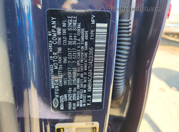 KM8HACAB4TU423366 2026 HYUNDAI KONA Blue Панорамний вид салону 360°