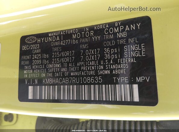 KM8HACAB7RU108635 2024 HYUNDAI KONA Зеленый Вид подкапотного пространства