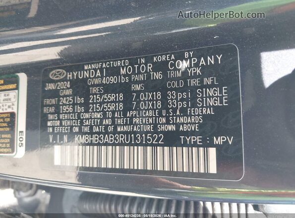 KM8HB3AB3RU131522 2024 HYUNDAI KONA Black Շարժիչի բաժամունքի տեսք