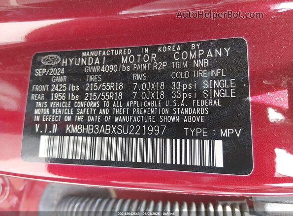 KM8HB3ABXSU221997 2025 HYUNDAI KONA Красный Вид подкапотного пространства