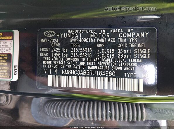 KM8HC3AB5RU184980 2024 HYUNDAI KONA Черный Вид подкапотного пространства