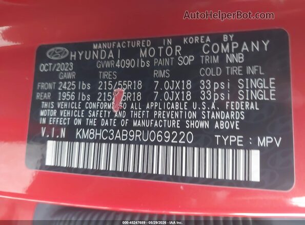 KM8HC3AB9RU069220 2024 HYUNDAI KONA Orange Vista del compartimento del motor