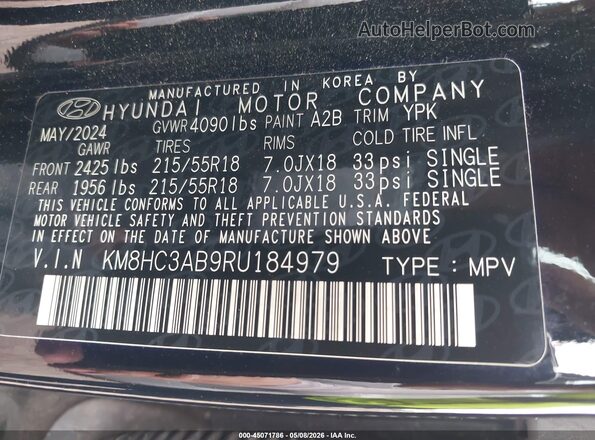 KM8HC3AB9RU184979 2024 HYUNDAI KONA Black Engine compartment view