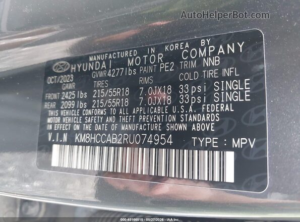 KM8HCCAB2RU074954 2024 HYUNDAI KONA Gray Вид підкапотного простору
