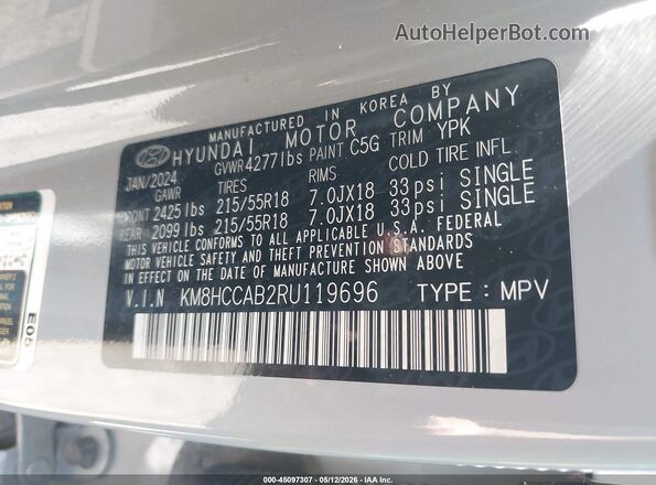 KM8HCCAB2RU119696 2024 HYUNDAI KONA Серый Вид подкапотного пространства