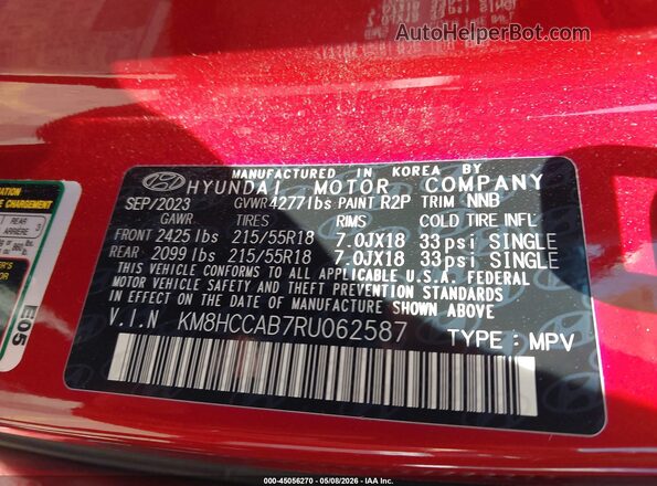 KM8HCCAB7RU062587 2024 HYUNDAI KONA Red ძრავის განყოფილების ხედი