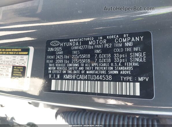 KM8HFCAB4TU344538 2026 HYUNDAI KONA Gray Engine compartment view