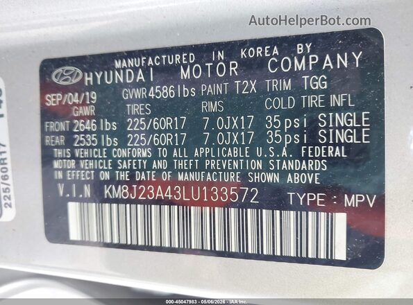 KM8J23A43LU133572 2020 HYUNDAI TUCSON Silver 