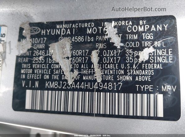 KM8J23A44HU494817 2017 HYUNDAI TUCSON Silver 