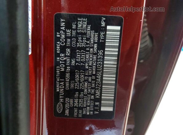 KM8J23A46LU231396 2020 HYUNDAI TUCSON Burgundy 