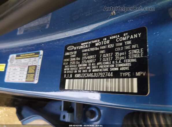 KM8J2CA46JU792744 2018 HYUNDAI TUCSON Blue Vista del compartimento del motor