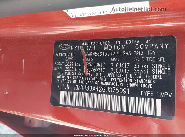 KM8J33A42GU075991 2016 HYUNDAI TUCSON Оранжевый Вид подкапотного пространства
