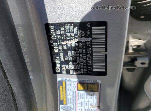 KM8J33A45LU214344 2020 HYUNDAI TUCSON Серебряный 