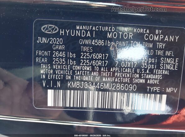 KM8J33A46MU286090 2021 HYUNDAI TUCSON Black Widok komory silnika