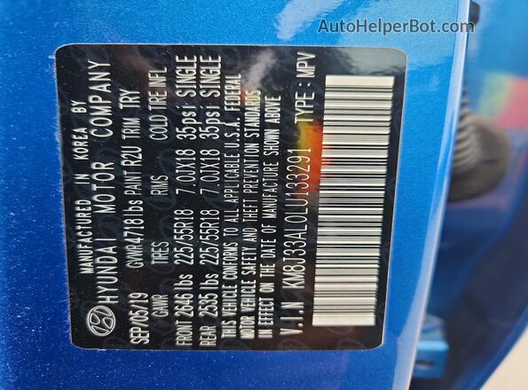 KM8J33AL0LU133291 2020 HYUNDAI TUCSON Blue Widok komory silnika