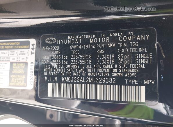 KM8J33AL2MU329332 2021 HYUNDAI TUCSON Black Вид підкапотного простору
