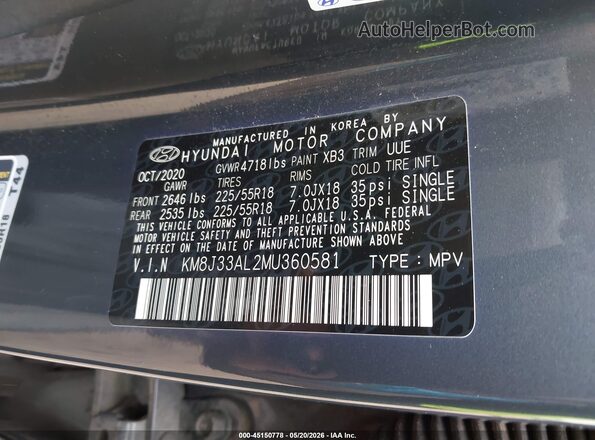 KM8J33AL2MU360581 2021 HYUNDAI TUCSON Blue Engine compartment view
