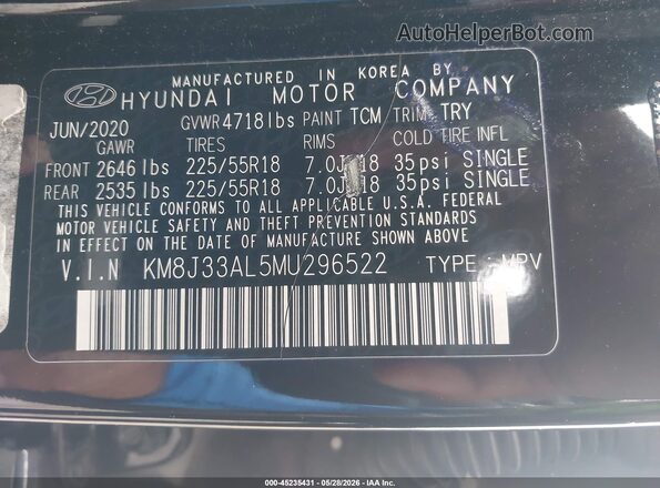 KM8J33AL5MU296522 2021 HYUNDAI TUCSON Black Engine compartment view