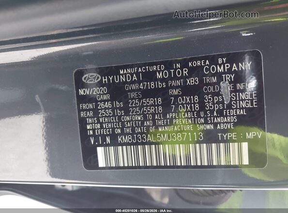 KM8J33AL5MU387113 2021 HYUNDAI TUCSON Gray Vista del compartimento del motor