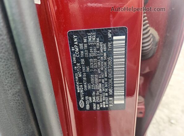 KM8J33AL6KU970805 2019 HYUNDAI TUCSON Red VIN sticker view