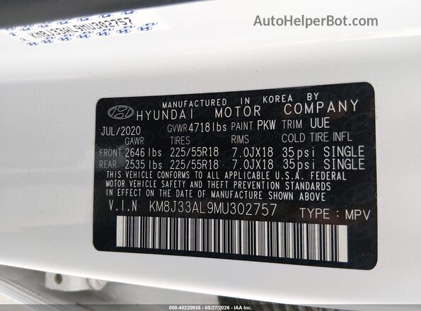 KM8J33AL9MU302757 2021 HYUNDAI TUCSON White Вид підкапотного простору