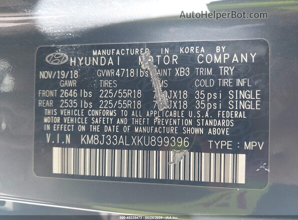 KM8J33ALXKU899396 2019 HYUNDAI TUCSON Blue Вид підкапотного простору