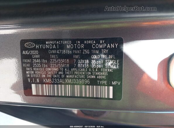 KM8J33ALXMU339896 2021 HYUNDAI TUCSON Gray Engine compartment view