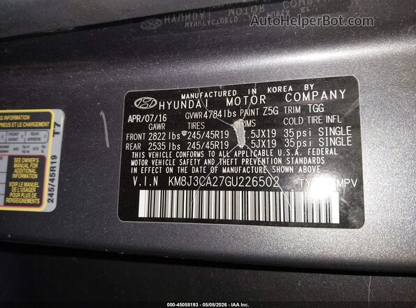 KM8J3CA27GU226502 2016 HYUNDAI TUCSON Gray 