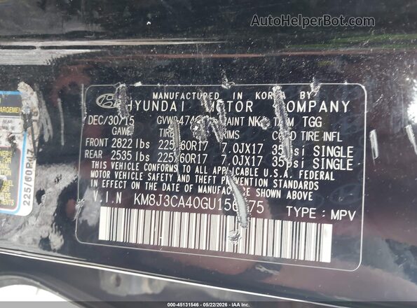KM8J3CA40GU156875 2016 HYUNDAI TUCSON Черный Вид подкапотного пространства