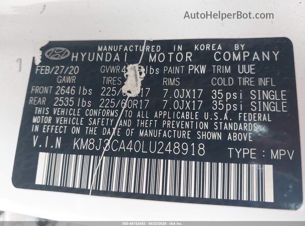 KM8J3CA40LU248918 2020 HYUNDAI TUCSON Белый Вид подкапотного пространства