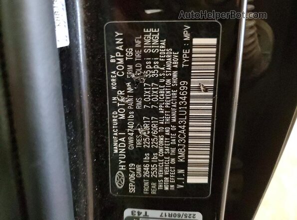 KM8J3CA43LU134699 2020 HYUNDAI TUCSON Black ძრავის განყოფილების ხედი