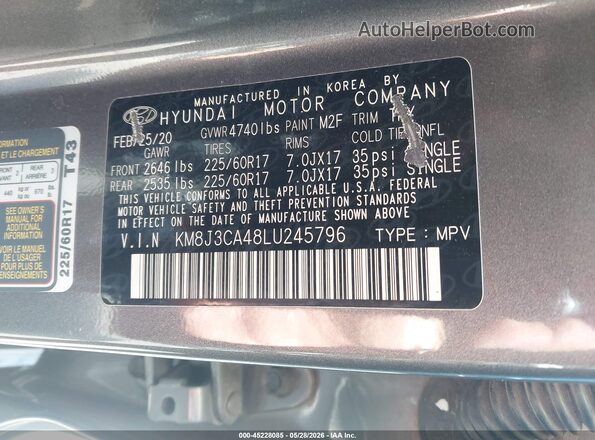 KM8J3CA48LU245796 2020 HYUNDAI TUCSON Gray Vista del compartimento del motor