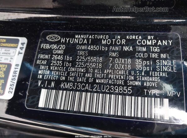 KM8J3CAL2LU239855 2020 HYUNDAI TUCSON Black ძრავის განყოფილების ხედი
