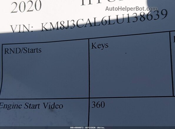 KM8J3CAL6LU138639 2020 HYUNDAI TUCSON Black Вид підкапотного простору