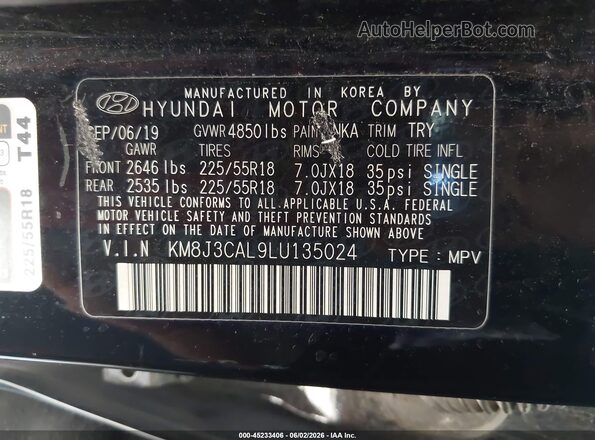 KM8J3CAL9LU135024 2020 HYUNDAI TUCSON Black Vista del compartimento del motor