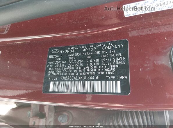KM8J3CALXKU034458 2019 HYUNDAI TUCSON Red ძრავის განყოფილების ხედი