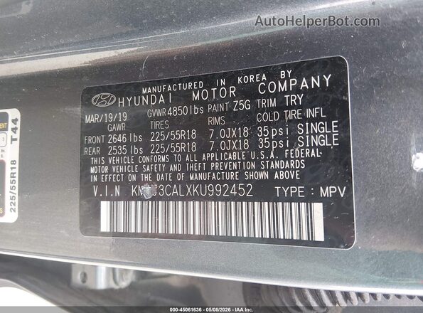 KM8J3CALXKU992452 2019 HYUNDAI TUCSON Gray Widok komory silnika