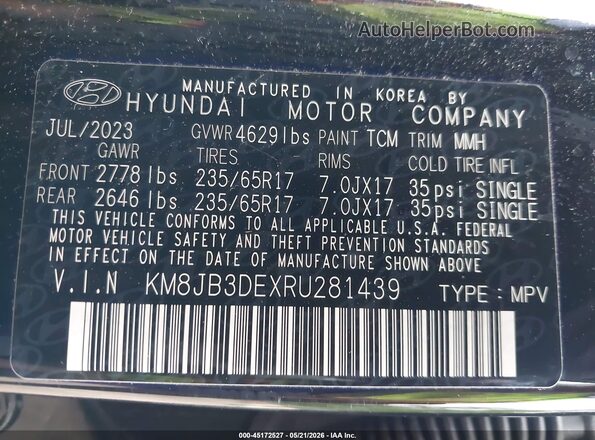 KM8JB3DEXRU281439 2024 HYUNDAI TUCSON Black Вид підкапотного простору