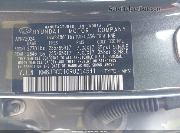 KM8JBCD10RU214541 2024 HYUNDAI TUCSON HYBRID Gray Engine compartment view