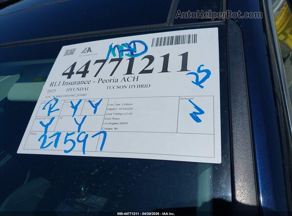KM8JCDD19SU249989 2025 HYUNDAI TUCSON HYBRID Blue 