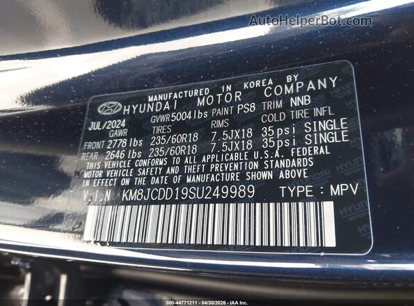 KM8JCDD19SU249989 2025 HYUNDAI TUCSON HYBRID Blue Vista del compartimento del motor